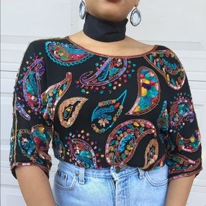 Vintage colorful sequins paisley top